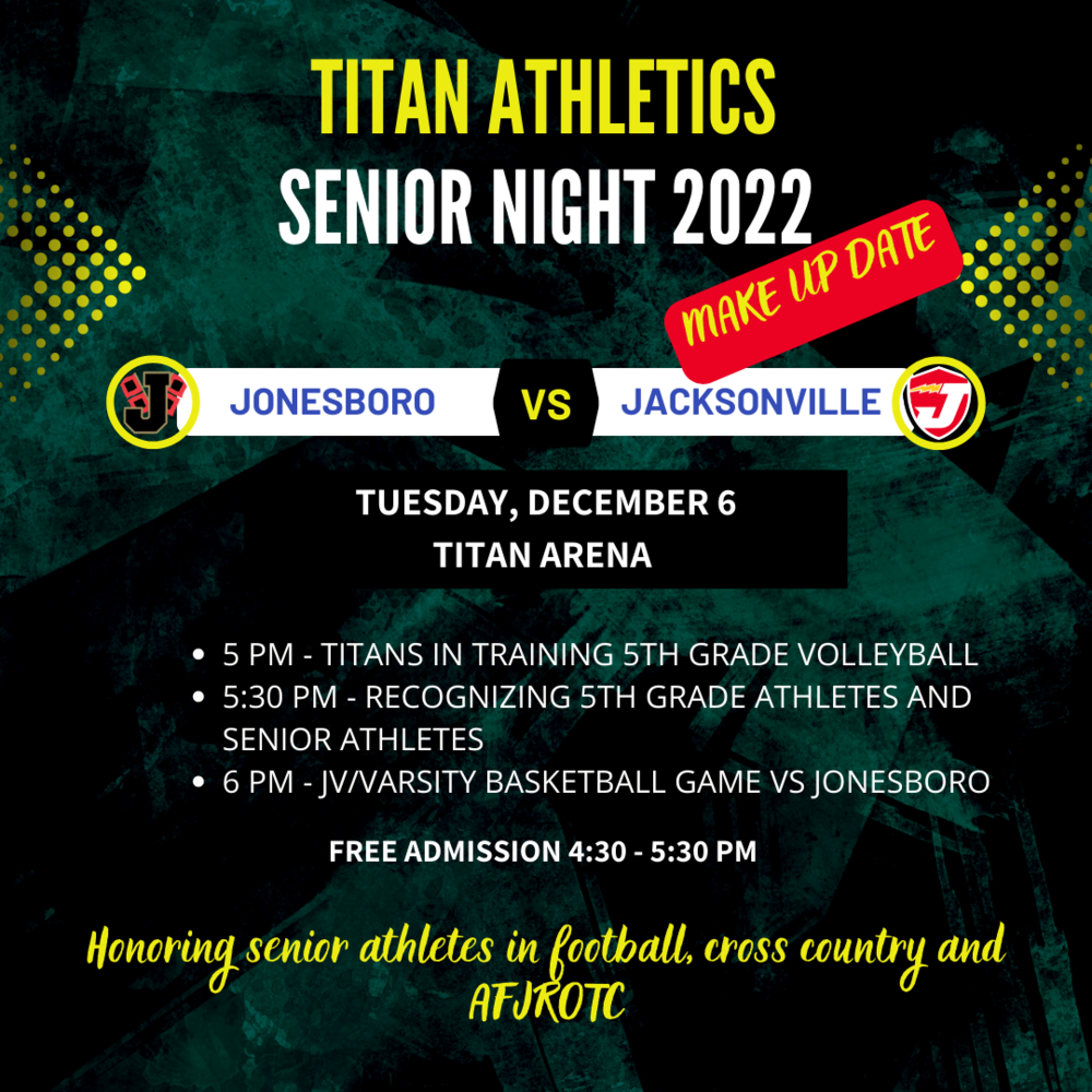The public is invited to attend Senior Recognition Night on Tuesday, December 6 beginning at 5:00 pm inside Titan Arena.